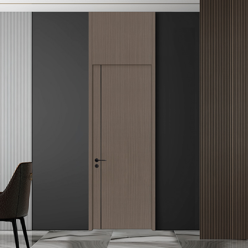 GW-206 Black sander PVC MDF inner bedroom wood door with black aluminum decoration line