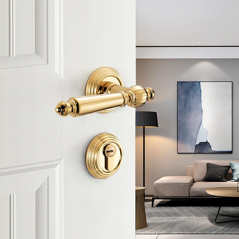 GUJIAHE Luxury European style golden Wood Door Mute magnetic lock handle