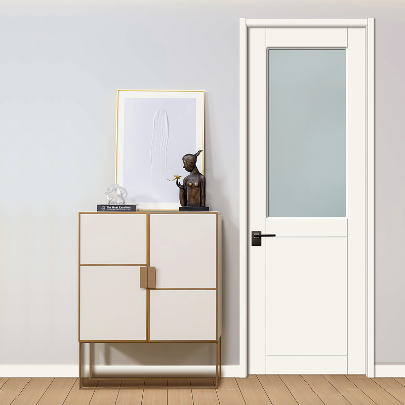 GW-123B Pure white PVC MDF bathroom glass wooden door