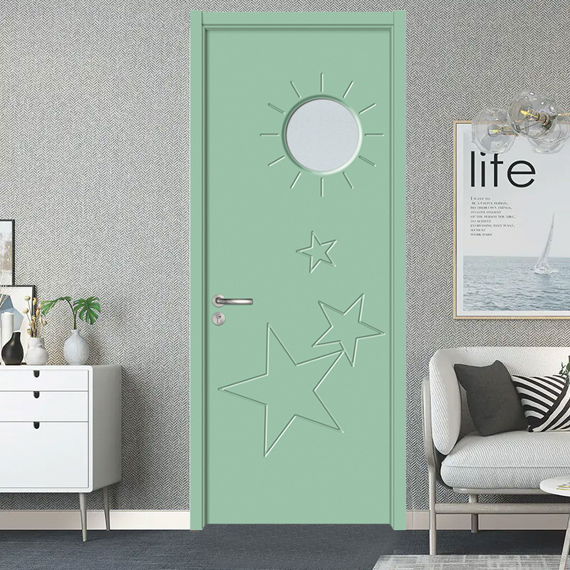 GA20-113B Green cartoon PVC carved room door glass wooden door