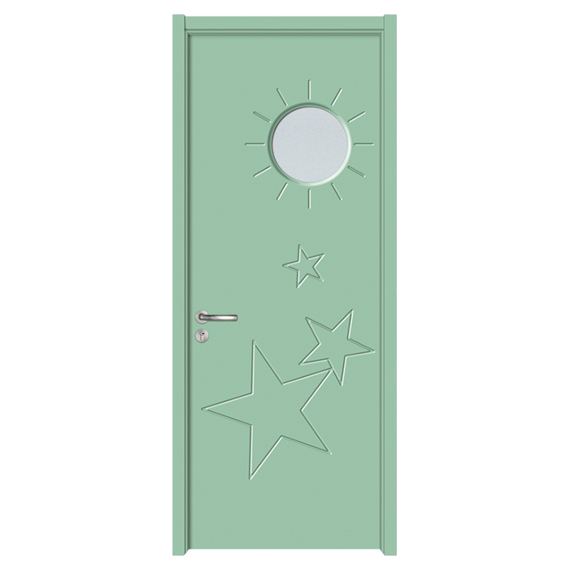 GA20-113B Green cartoon PVC carved room door glass wooden door