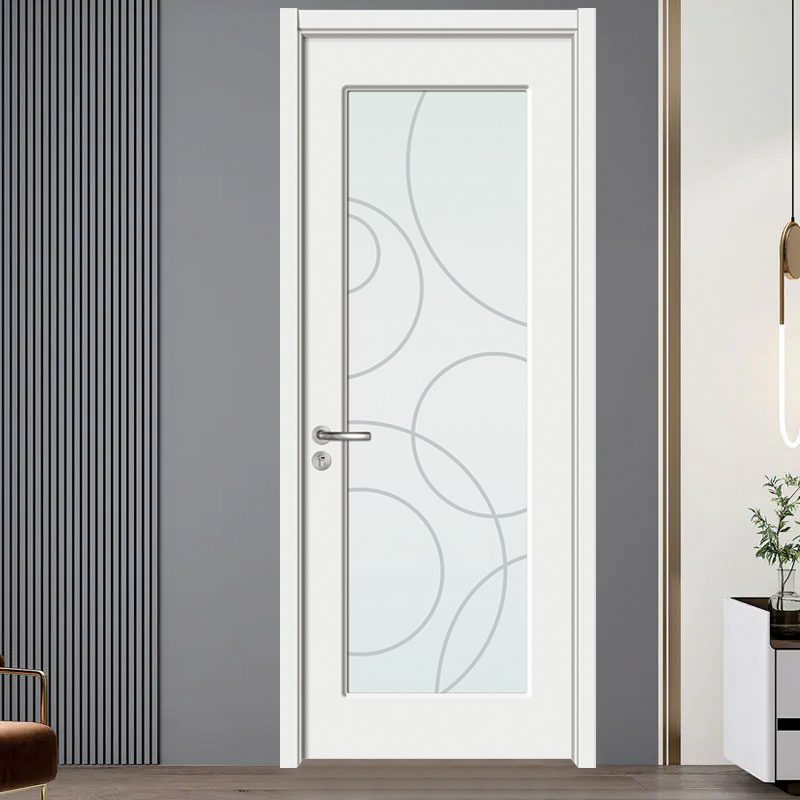 GA20-57B Pure white PVC large glass wooden bathroom door