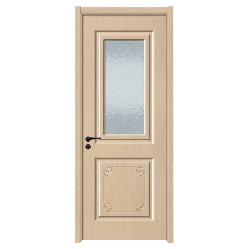 GA20-60B Light brown carved simple frosted glass PVC wooden door