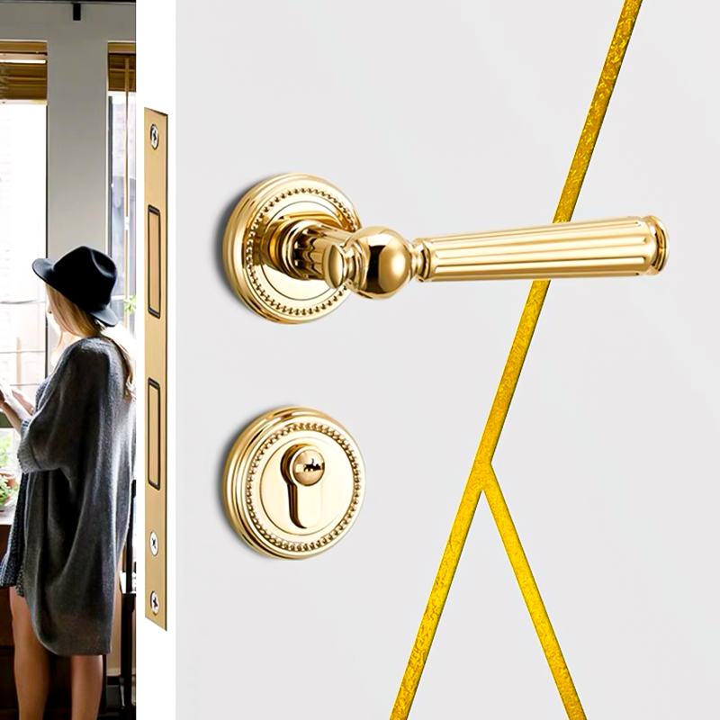 GUJIAHE Luxury European style golden Wood Door Mute magnetic lock handle