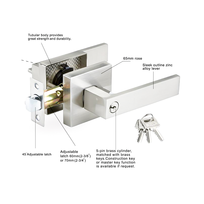 Shinning chrome plate Australian lever lock and handle of wooden door